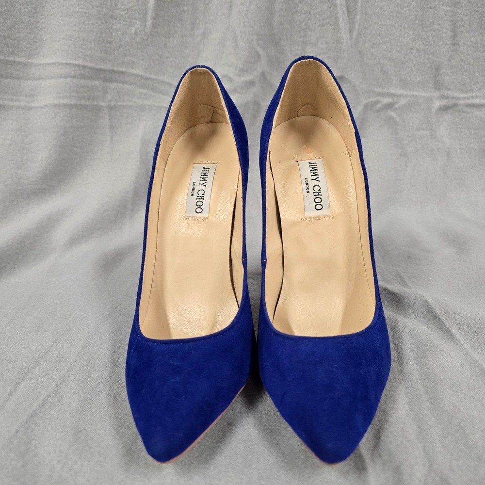Jimmy Choo Anouk Electric Blue Suede Pointed Toe Stiletto Pumps Heels Size 38